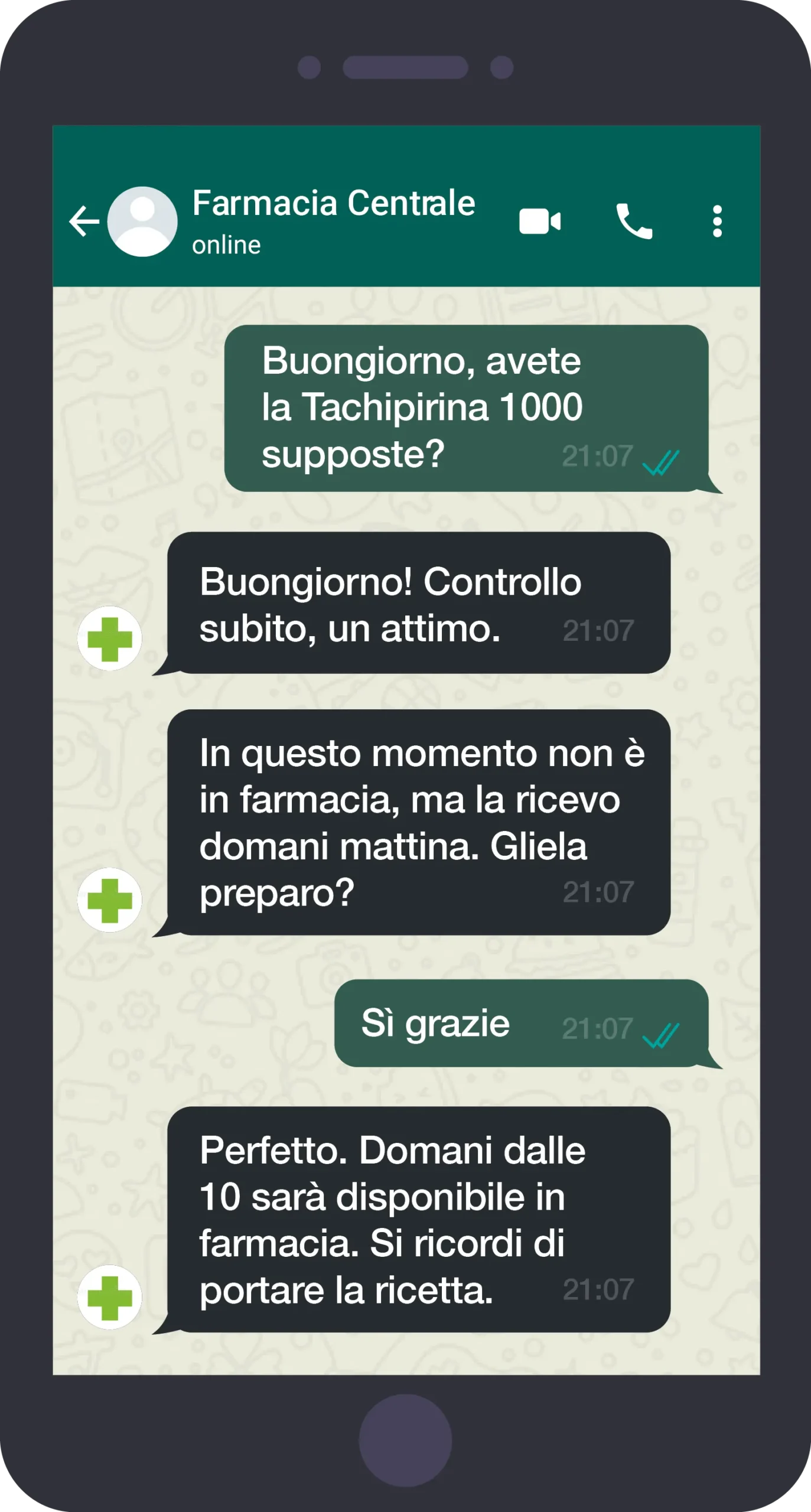 Vera è l'assistente whatsapp per farmacie e farmacisti che gestisce disponibilità prodotti e prenotazioni servizi
