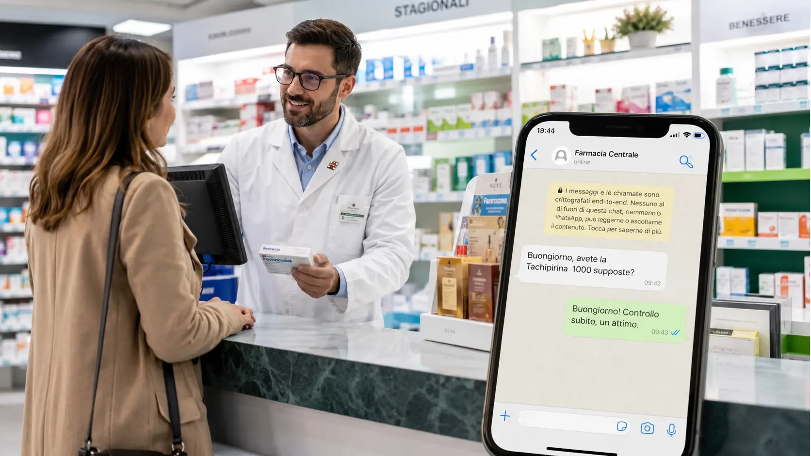 assistente whatsapp per farmacie: gestione ordini prodotti e prenotazione servizi farmacia